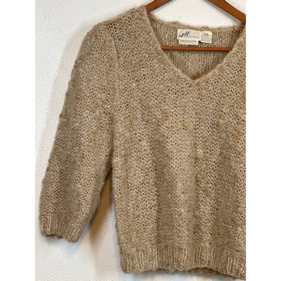 VTG Hand Knit J H Collections Sweater M Tan 1/2 Sleeves Wool Blend Classy Clean - Picture 4 of 14